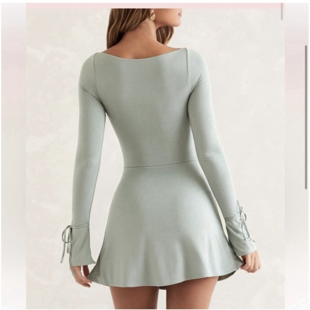 Oh Polly Amryn Long Sleeve A-Line Mini Dress Sage Size US 0 NWT - Picture 2 of 13